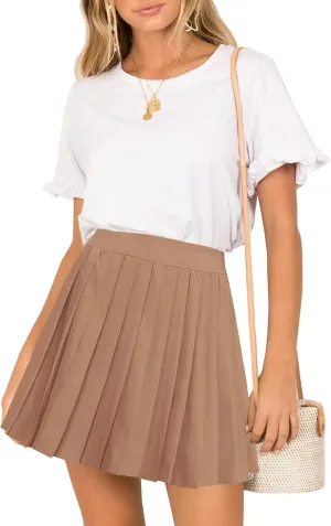 Afibi Women Short Uniform High Waist Pleated Skater Tennis Skirt with Shorts