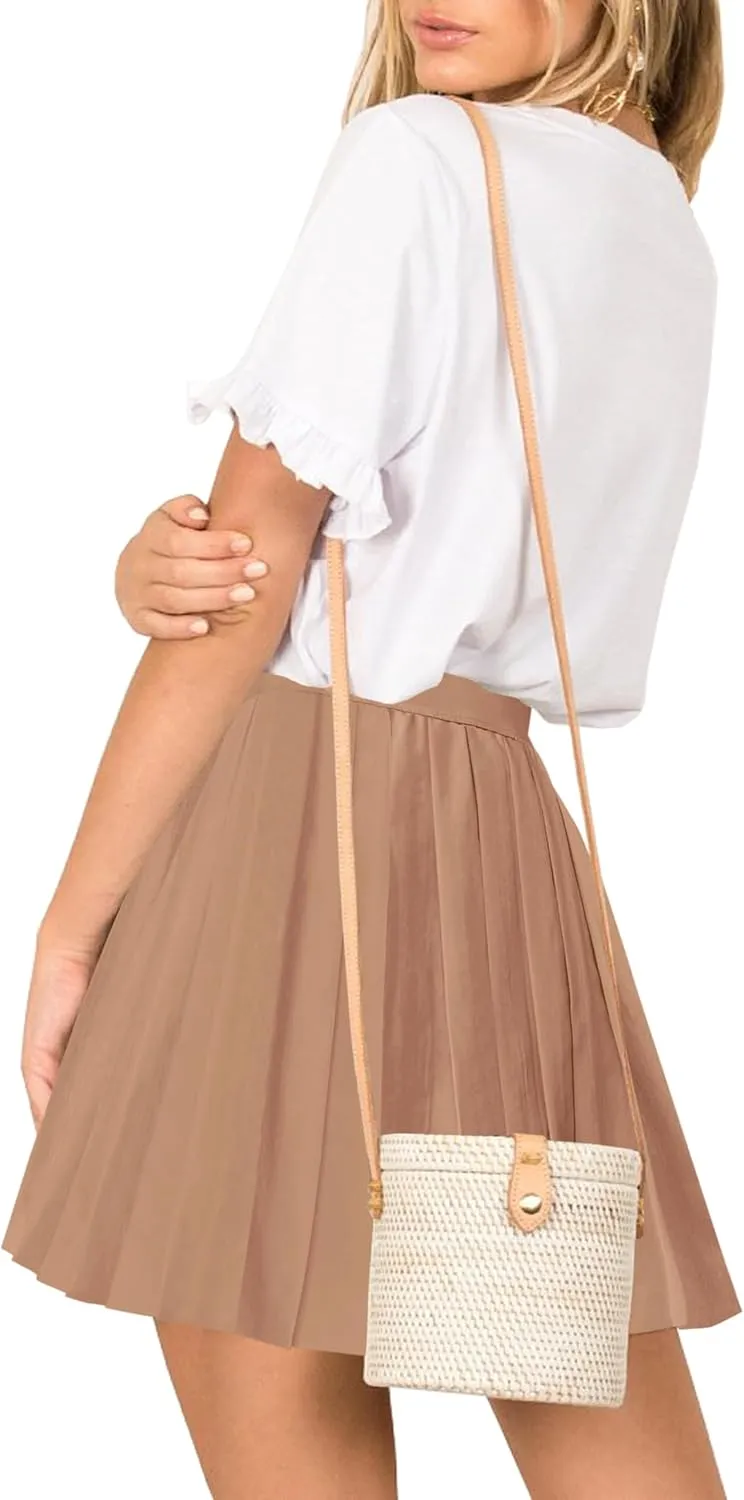 Afibi Women Short Uniform High Waist Pleated Skater Tennis Skirt with Shorts