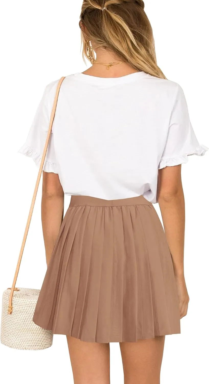 Afibi Women Short Uniform High Waist Pleated Skater Tennis Skirt with Shorts