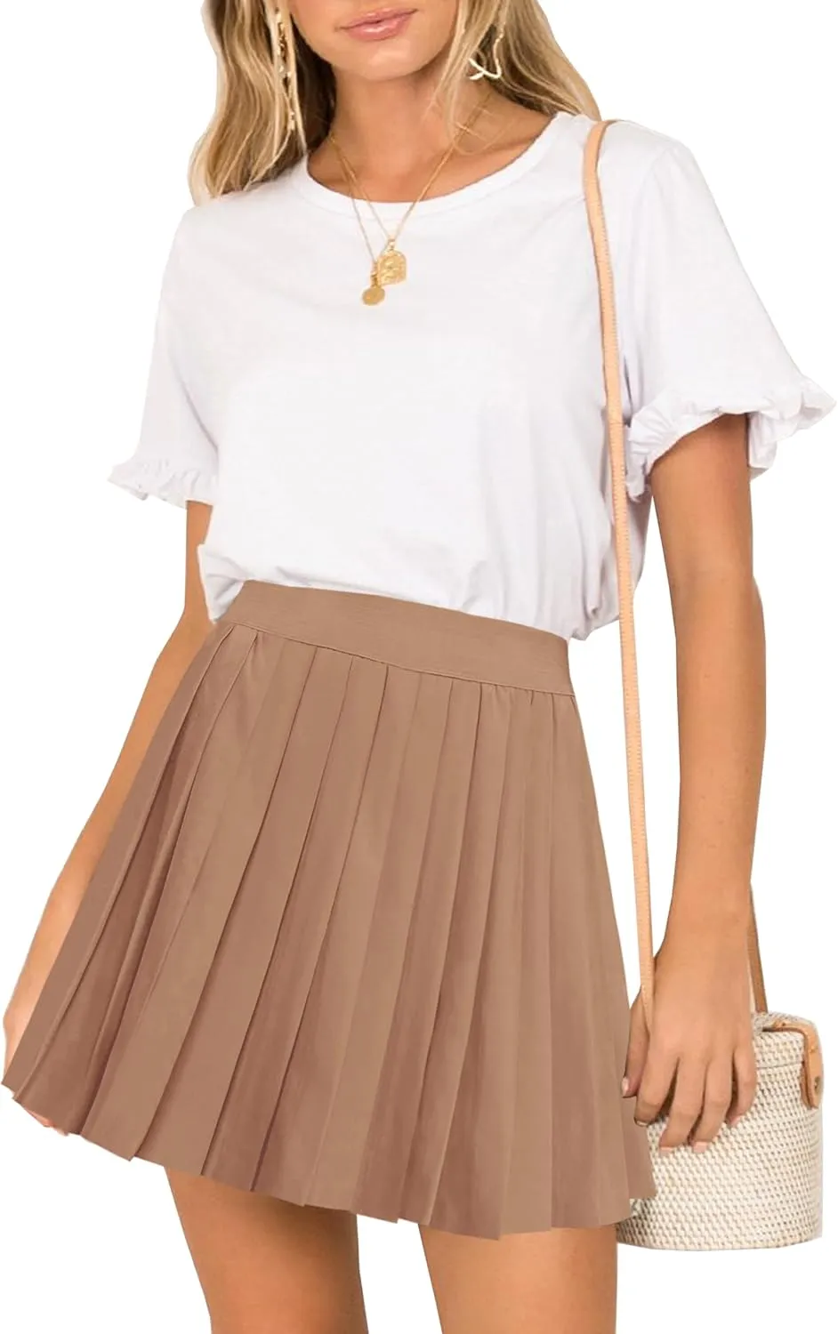 Afibi Women Short Uniform High Waist Pleated Skater Tennis Skirt with Shorts
