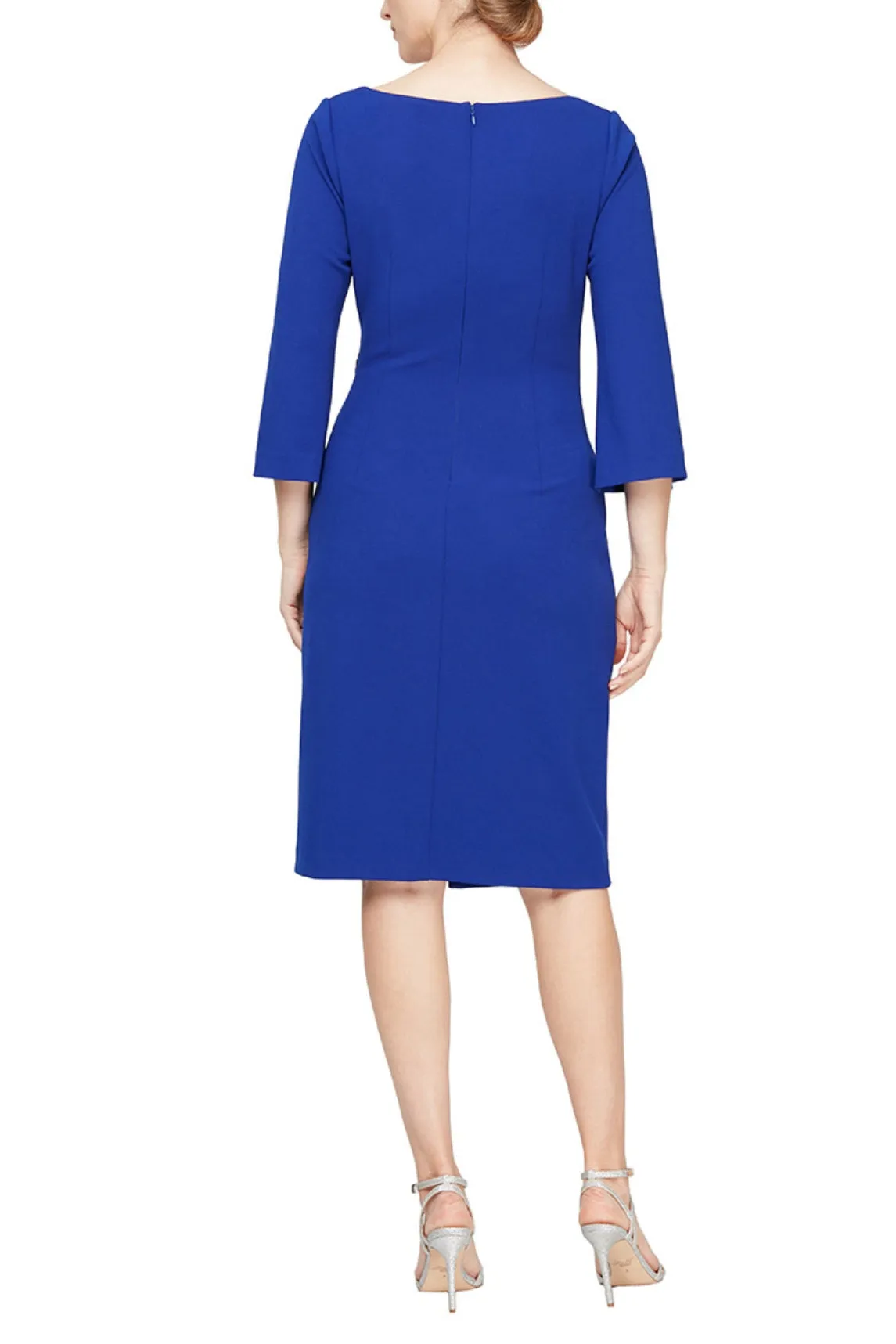 Alex Evenings 3/4 Split Sleeve Square Neck Beaded Hip Scuba Crepe Sheath Dress