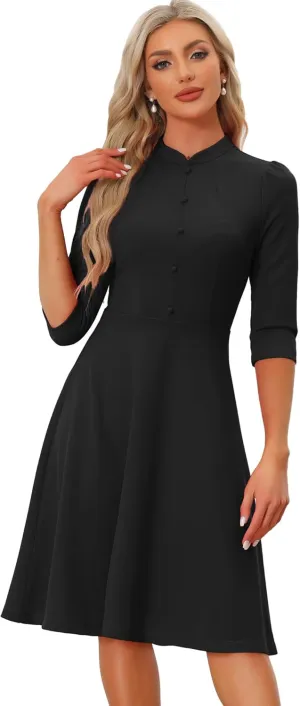 Allegra K Vintage Dresses for Women 2025 Casual Semi Formal Fit and Flare 3/4 Sleeve Church Work A-line Dress