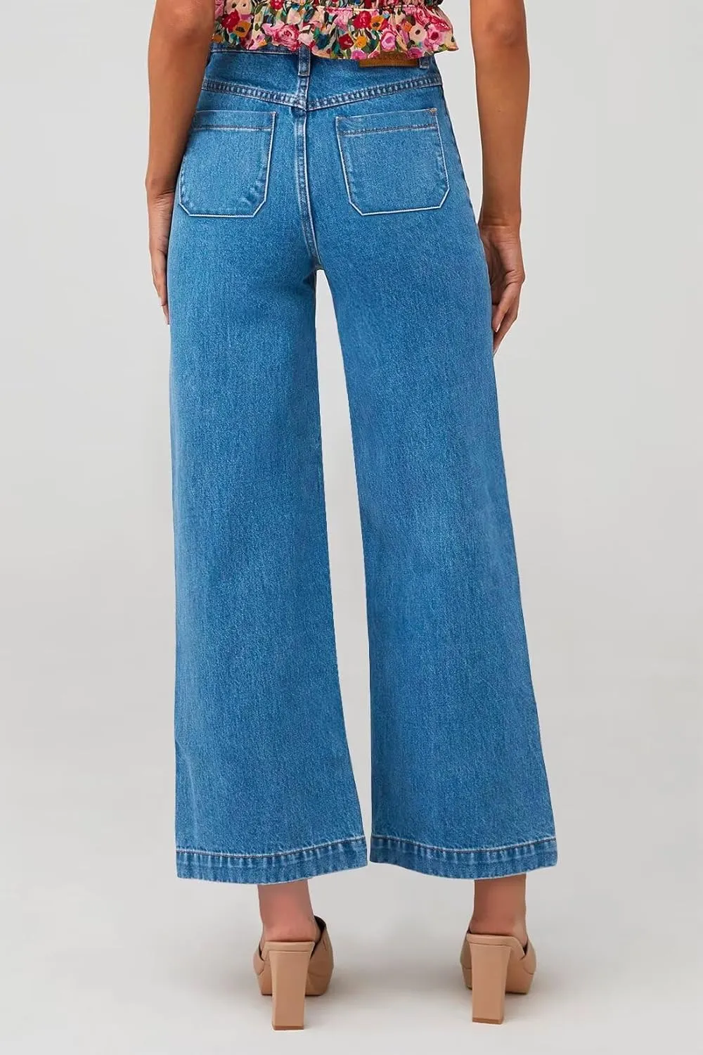 Allimy Women's High Waisted Cropped Wide Leg Jeans Stretchy Loose Denim Pants with Front Patch Pockets