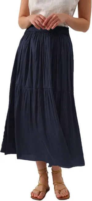Amazhiyu Womens Pleated A Line High Waist Midi Skirt with Drawstring Elastic Waistband