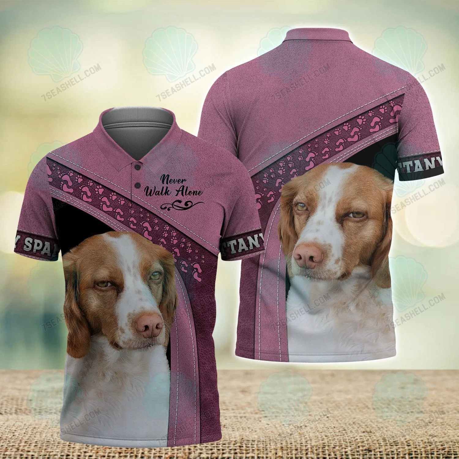 Brittany Spaniel Pink Never Walk Alone 3D Full Print Shirts, Dog Memorial Gifts for loss of Dog, Christmas Shirt for Dog Lovers