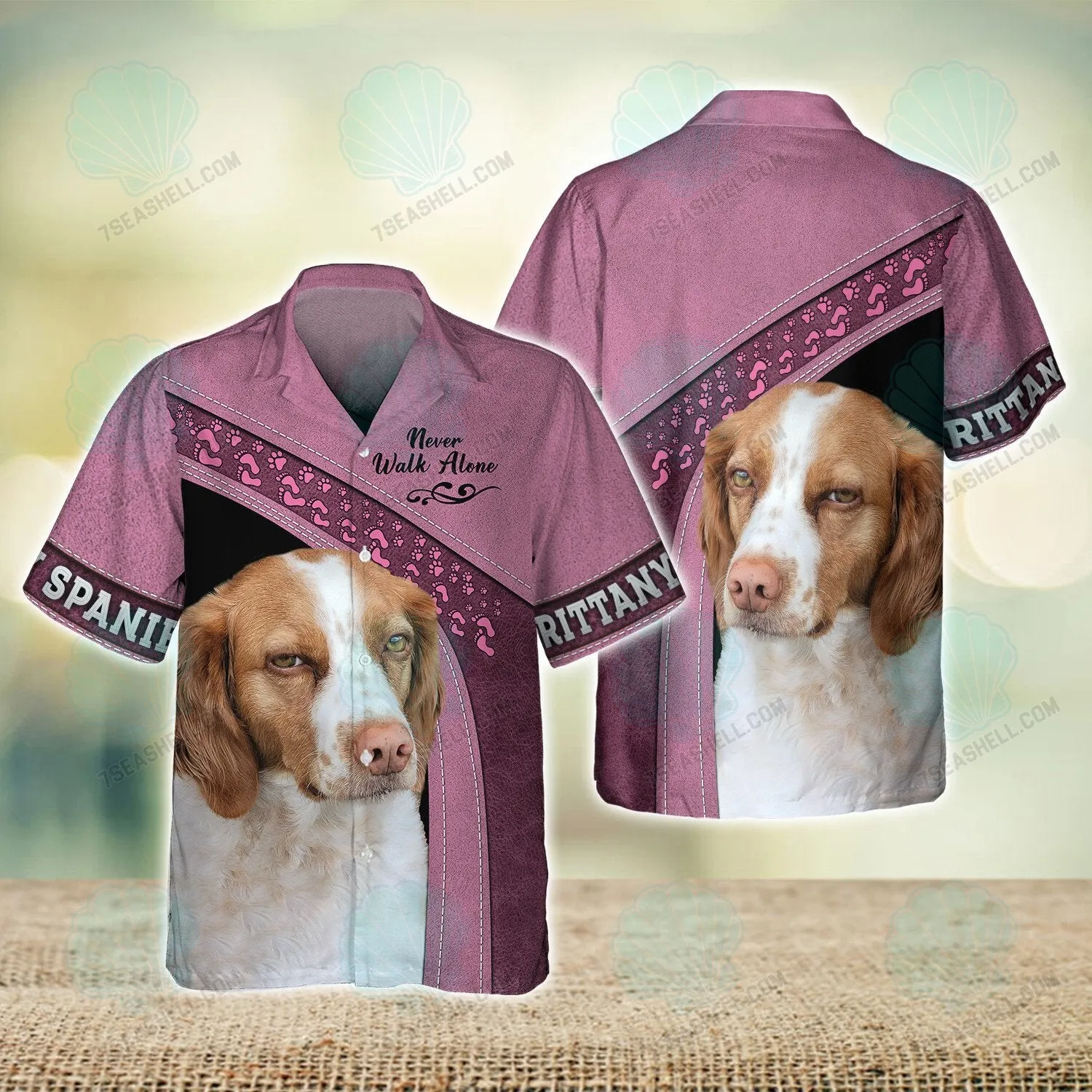 Brittany Spaniel Pink Never Walk Alone 3D Full Print Shirts, Dog Memorial Gifts for loss of Dog, Christmas Shirt for Dog Lovers