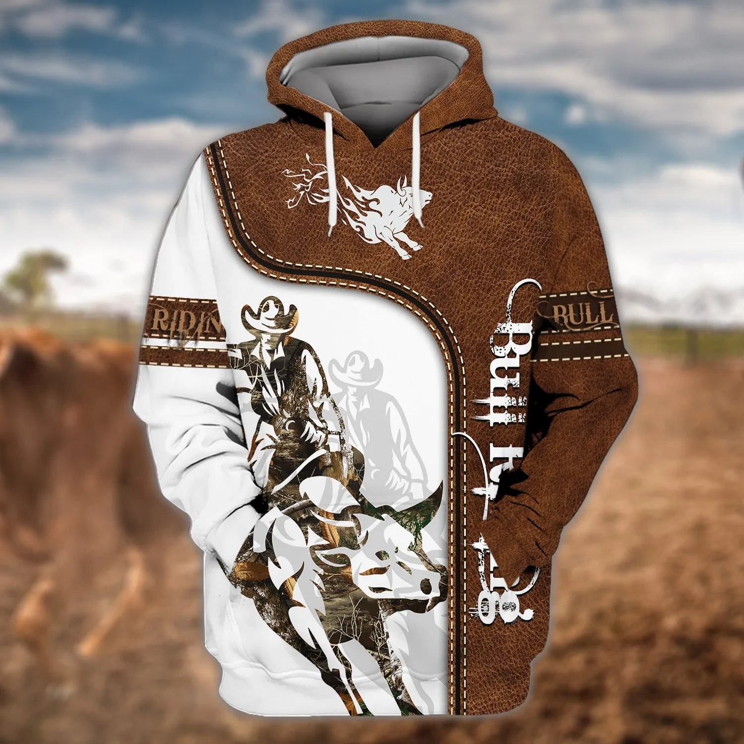 Bull Riding Leather 3D Sweatshirt Hoodie Bomber Shirt, Idea Gift for Bull Riding Lovers