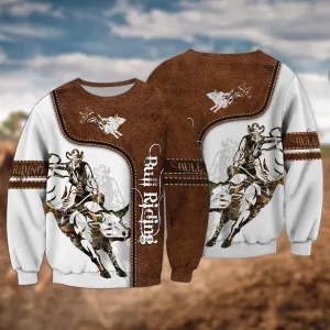 Bull Riding Leather 3D Sweatshirt Hoodie Bomber Shirt, Idea Gift for Bull Riding Lovers