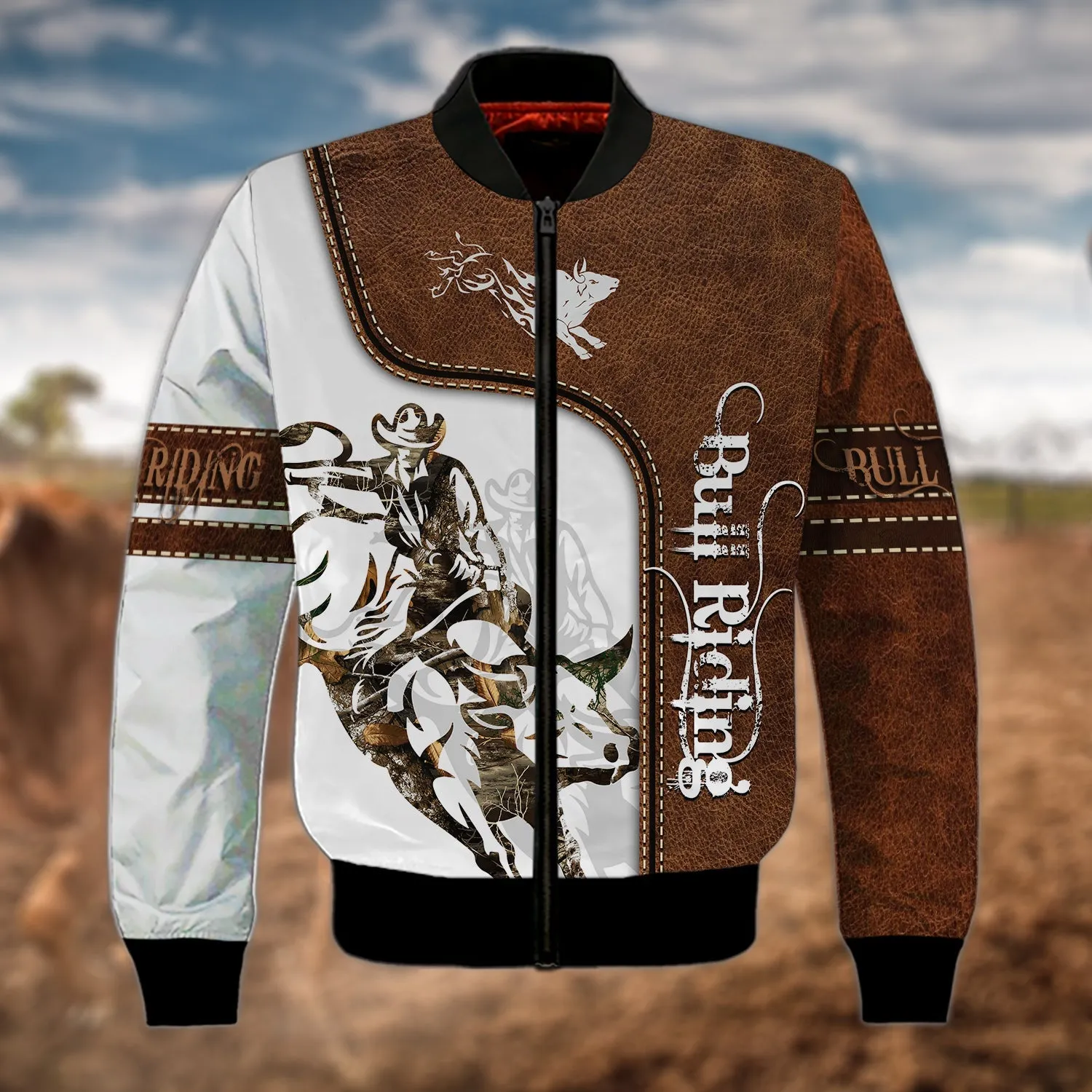 Bull Riding Leather 3D Sweatshirt Hoodie Bomber Shirt, Idea Gift for Bull Riding Lovers