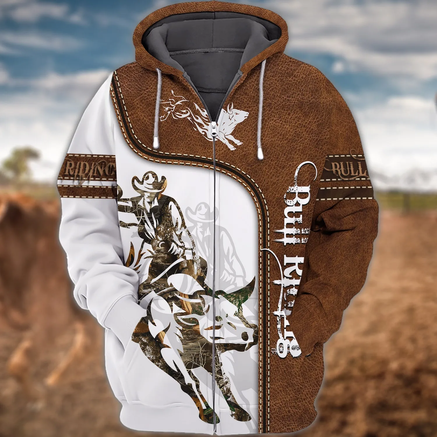 Bull Riding Leather 3D Sweatshirt Hoodie Bomber Shirt, Idea Gift for Bull Riding Lovers