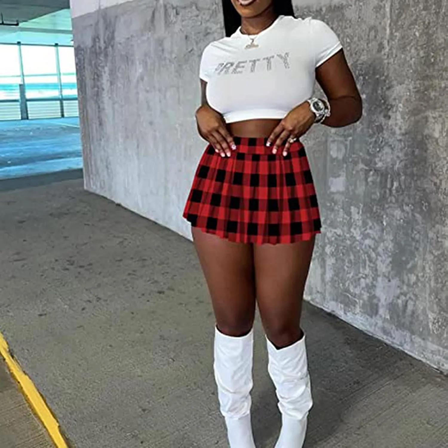 CCIGO Women's Y2k Girl High Waisted Pleated Tennis Skirt School Mini A-Line Skater Skirts