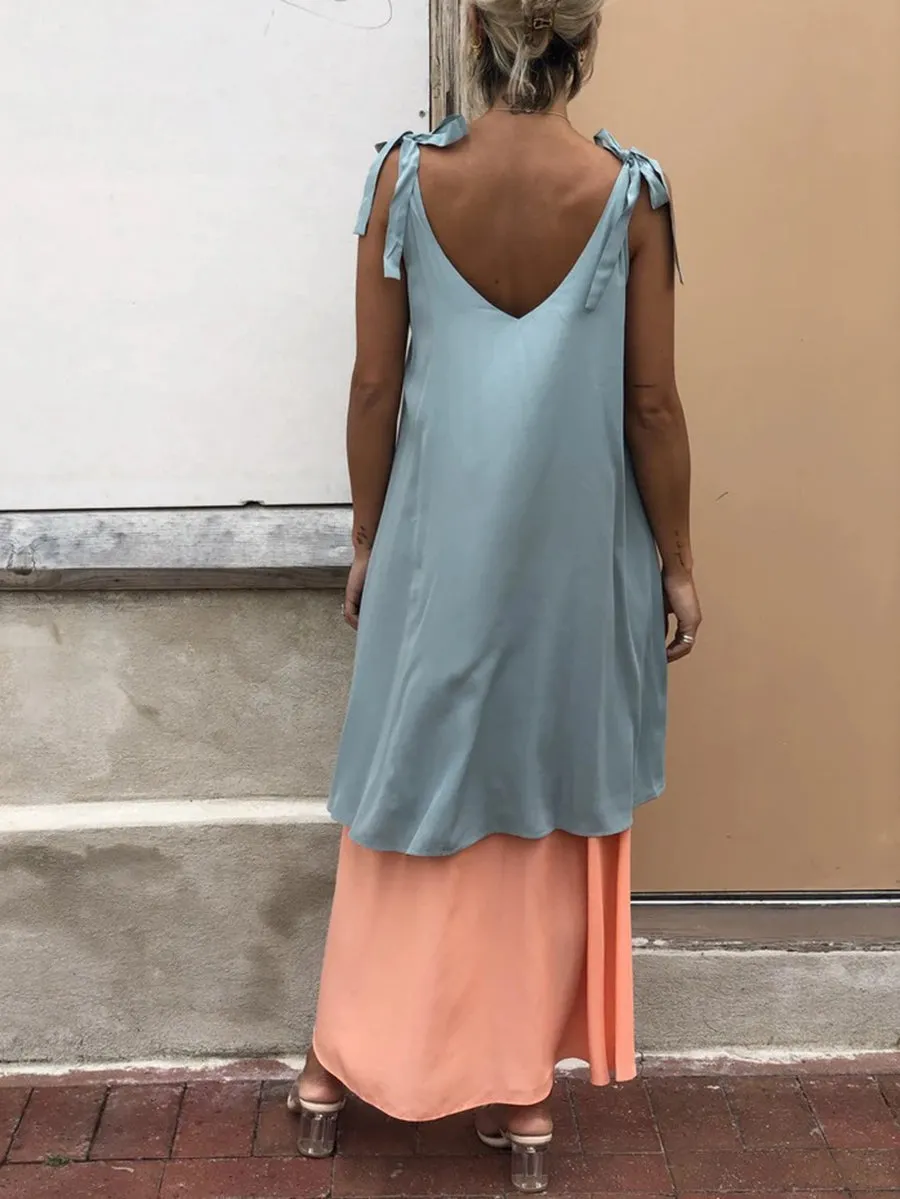 Contrast V-Neck Dress