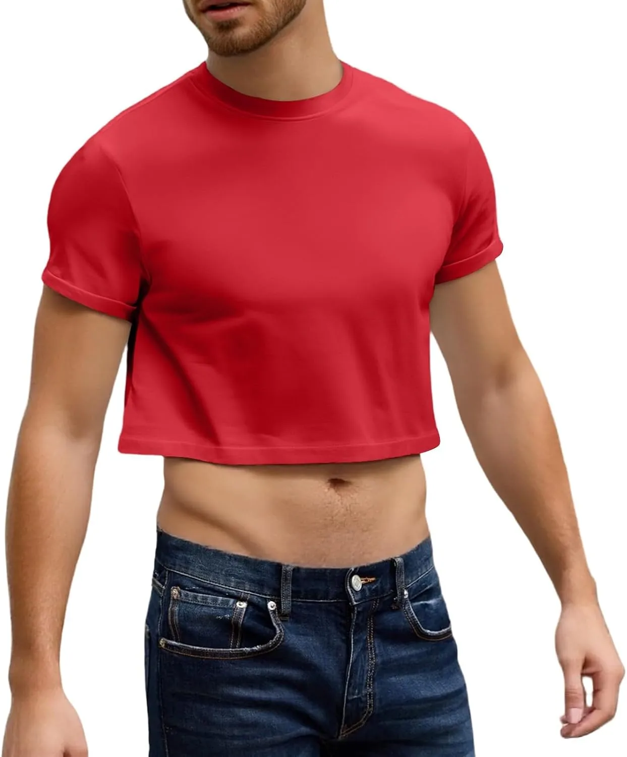 Crop Tops for Men Basic Short Sleeve Round Neck Casual Pullovers Summer Sexy Gay Tee Tops Hot Shirts
