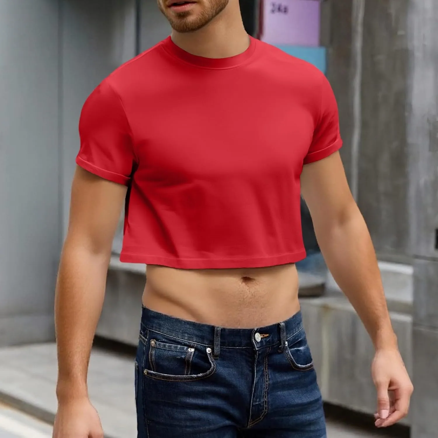 Crop Tops for Men Basic Short Sleeve Round Neck Casual Pullovers Summer Sexy Gay Tee Tops Hot Shirts