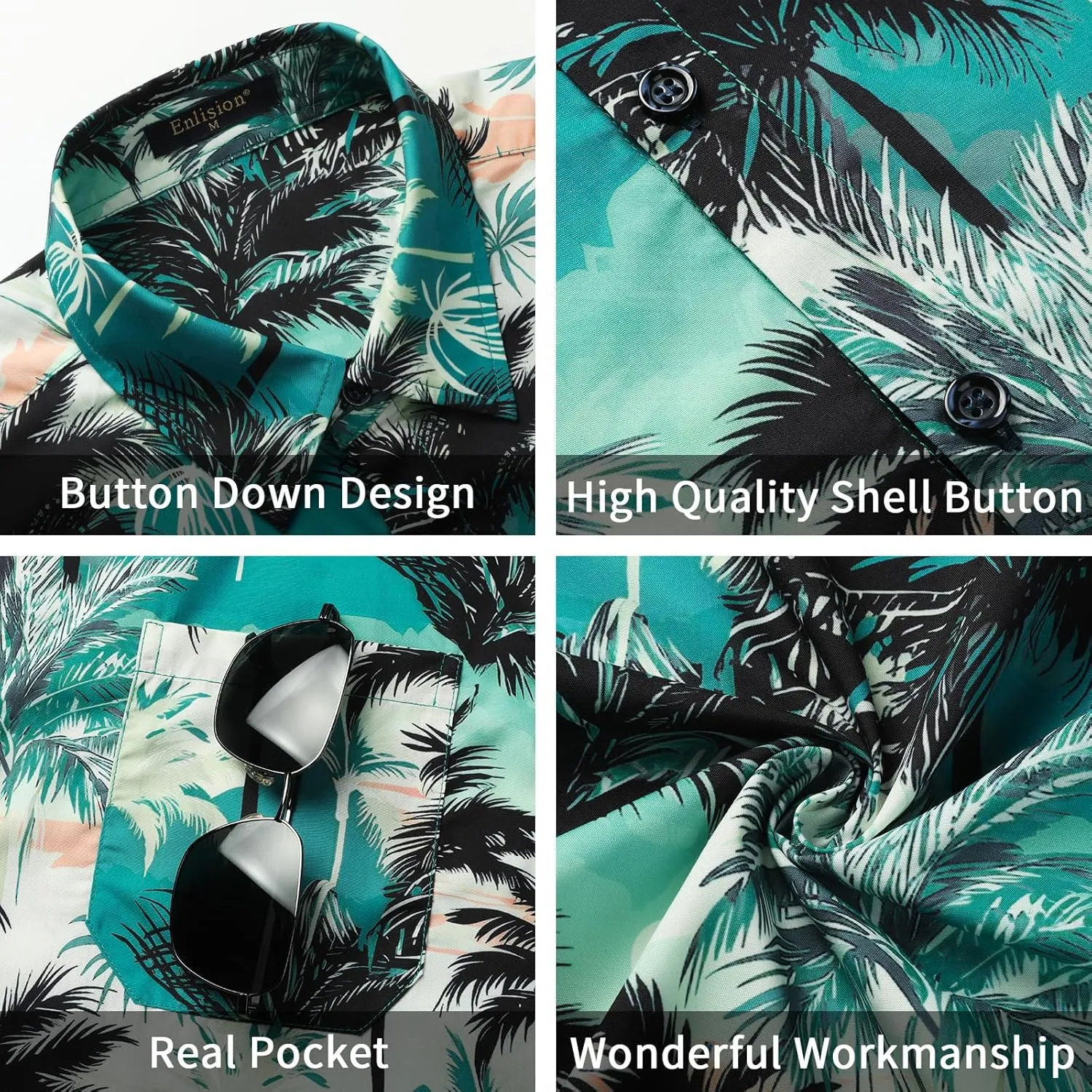 Enlison Men's Hawaiian Shirt Short Sleeve Casual Summer Beach Aloha Shirt Floral Button Down Tropical Hawaii Shirts