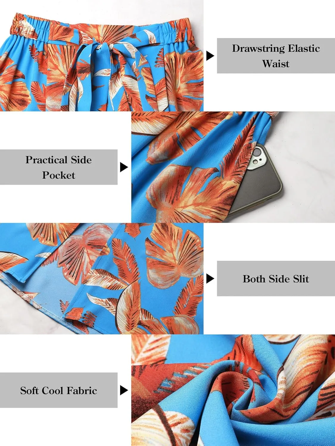 Ezcosplay Women Maxi Hawaiian Floral Slit Skirt High Elastic Waisted Split Thigh Long Skirts with Pockets