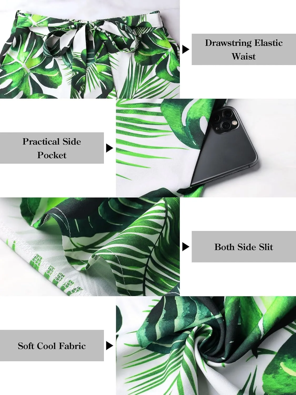 Ezcosplay Women Maxi Hawaiian Floral Slit Skirt High Elastic Waisted Split Thigh Long Skirts with Pockets