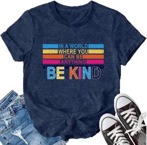 LBP Be Kind Shirt for Women Inspirational Kindness Short Sleeve Positive Sayings Teacher T-Shirt
