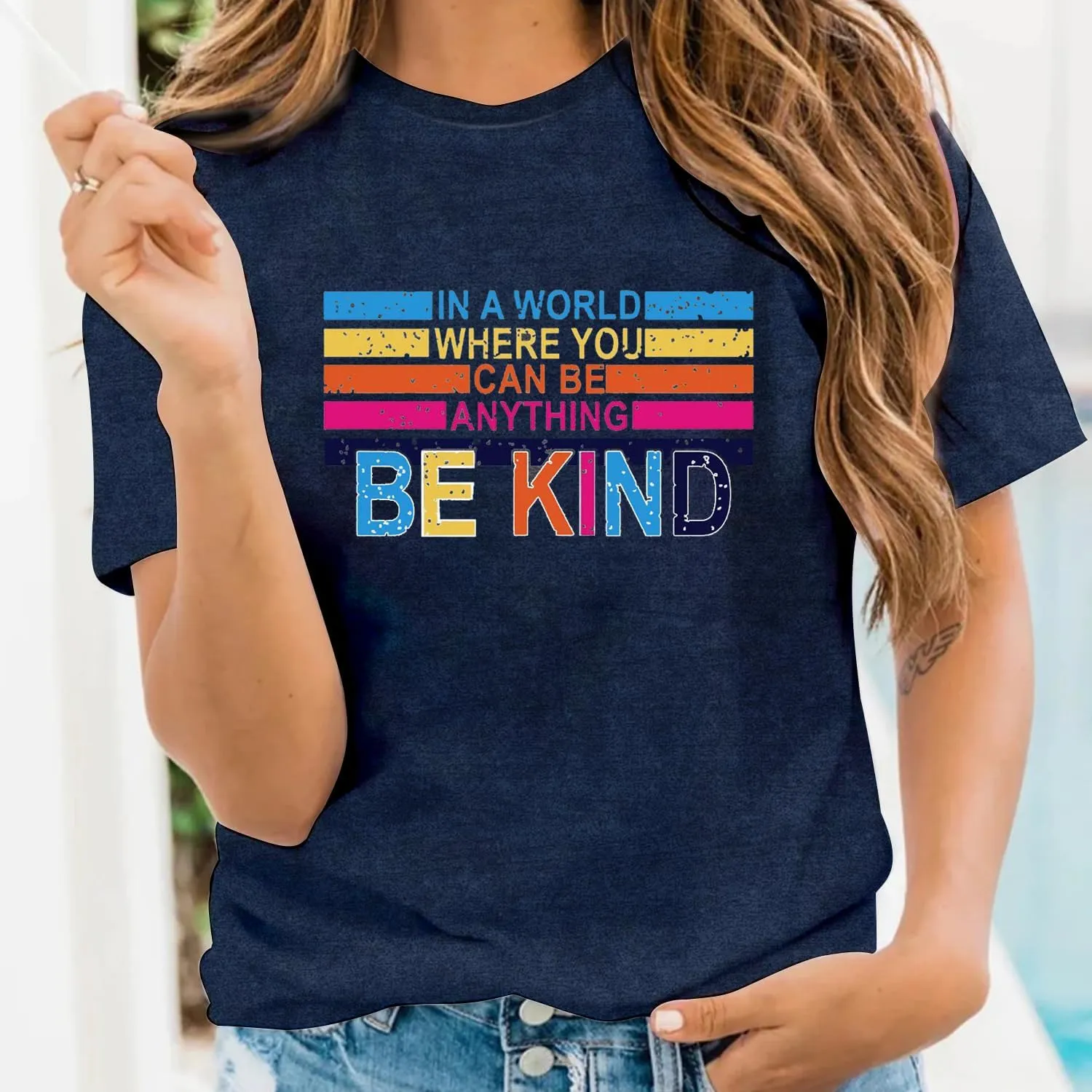 LBP Be Kind Shirt for Women Inspirational Kindness Short Sleeve Positive Sayings Teacher T-Shirt