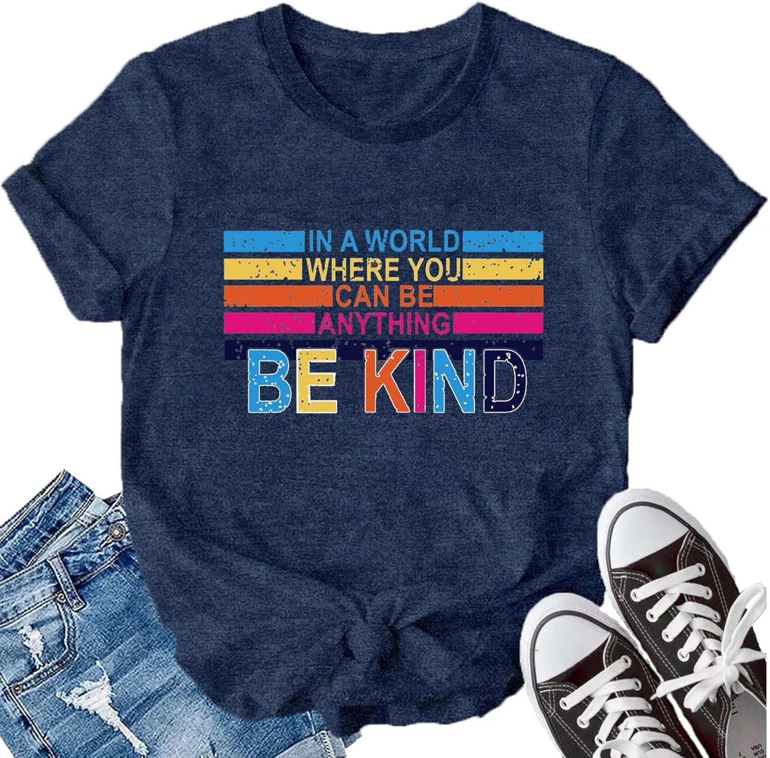 LBP Be Kind Shirt for Women Inspirational Kindness Short Sleeve Positive Sayings Teacher T-Shirt