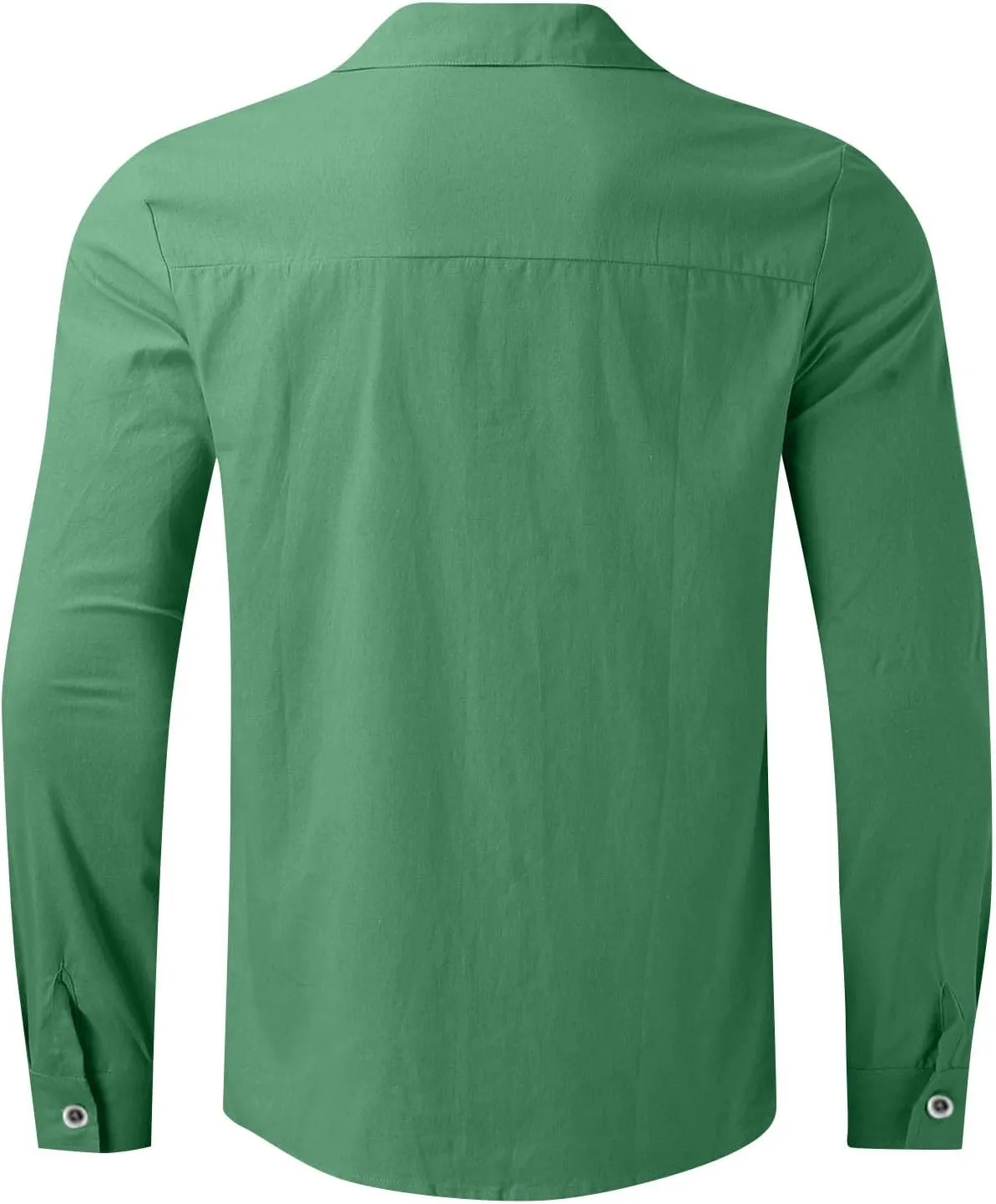 Mens Linen Shirt Long Sleeve Mandarin Collar Button Down Shirt Lightweight Breathable Beach Tops