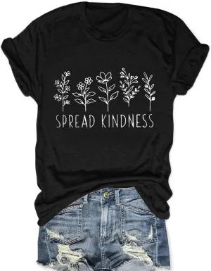 Savarana Women's Spread Kindness Shirt Cute Wildflower Botanical T-Shirt Novelty Positive Blessed Tops Tee