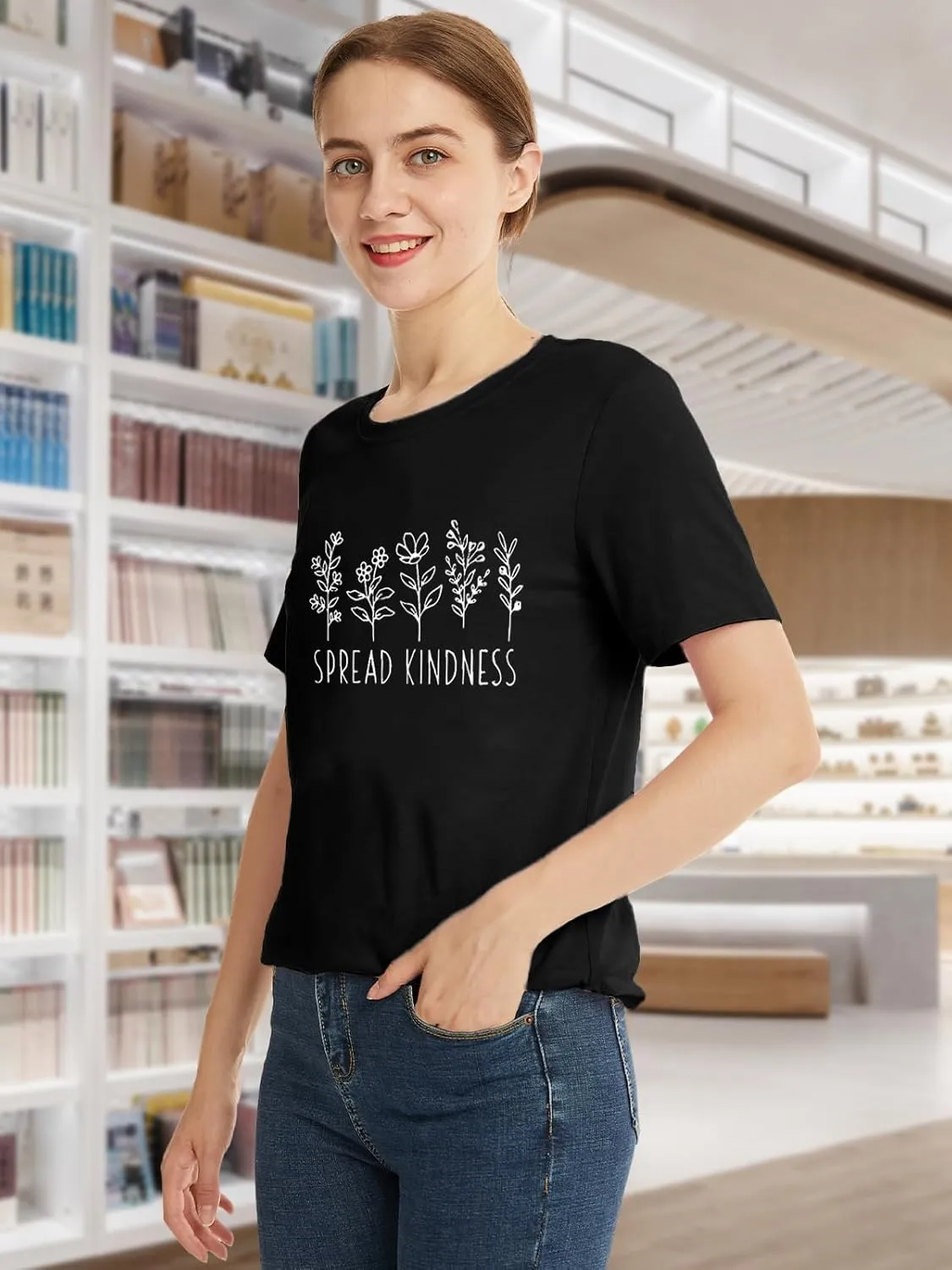 Savarana Women's Spread Kindness Shirt Cute Wildflower Botanical T-Shirt Novelty Positive Blessed Tops Tee