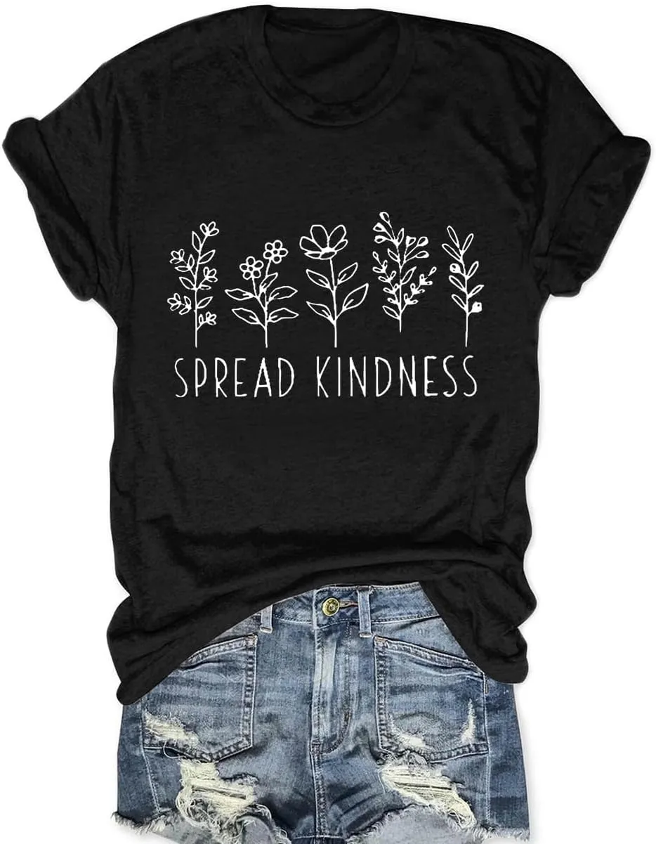 Savarana Women's Spread Kindness Shirt Cute Wildflower Botanical T-Shirt Novelty Positive Blessed Tops Tee