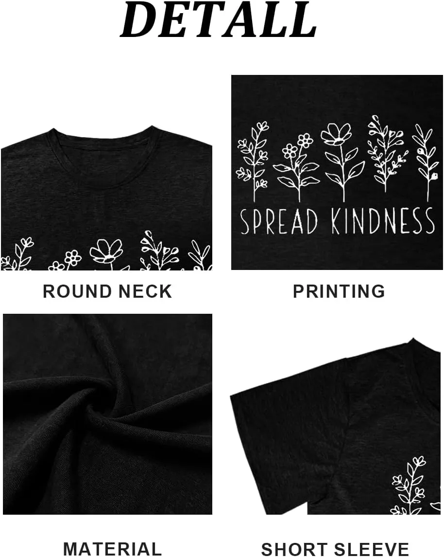 Savarana Women's Spread Kindness Shirt Cute Wildflower Botanical T-Shirt Novelty Positive Blessed Tops Tee