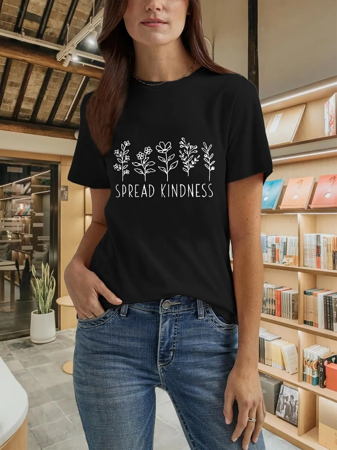 Savarana Women's Spread Kindness Shirt Cute Wildflower Botanical T-Shirt Novelty Positive Blessed Tops Tee
