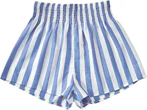 SweatyRocks Women's Striped Wide Leg Shorts Paperbag High Waisted Casual Linen Shorts