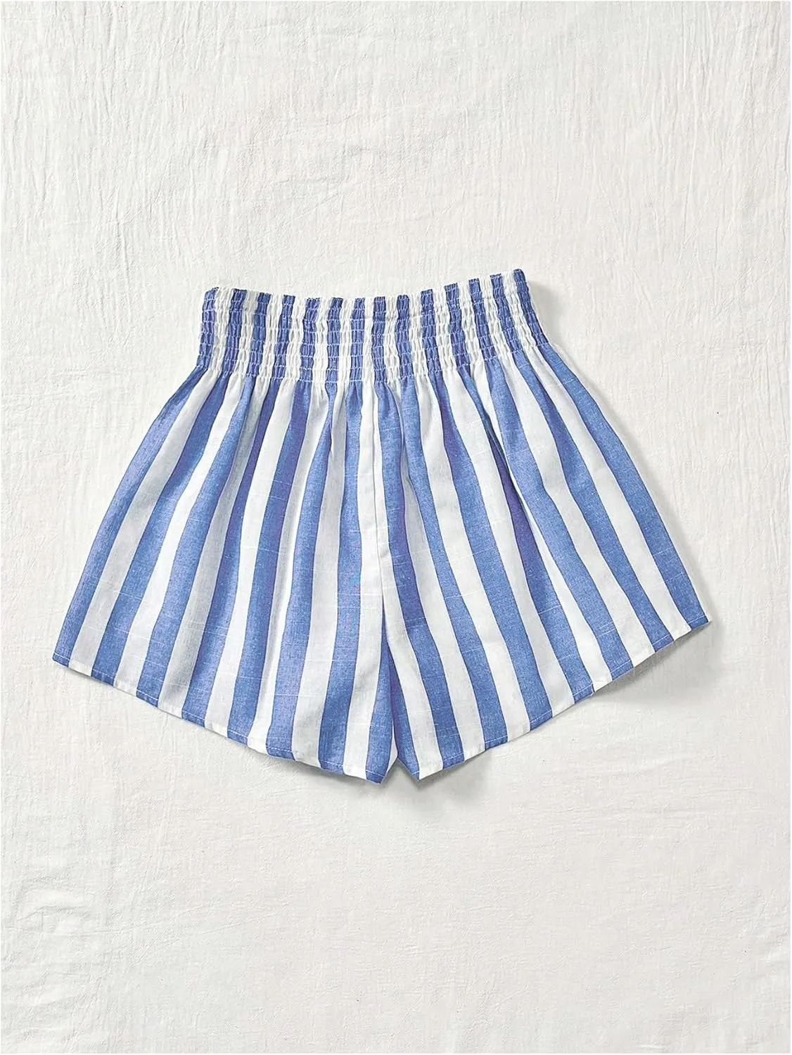 SweatyRocks Women's Striped Wide Leg Shorts Paperbag High Waisted Casual Linen Shorts