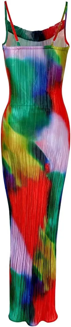 VECVOC Women's Spring Cowl Neck Dress Sexy Strap Shoulder Pleated Maxi Dresses Summer Wedding Guest Dresses
