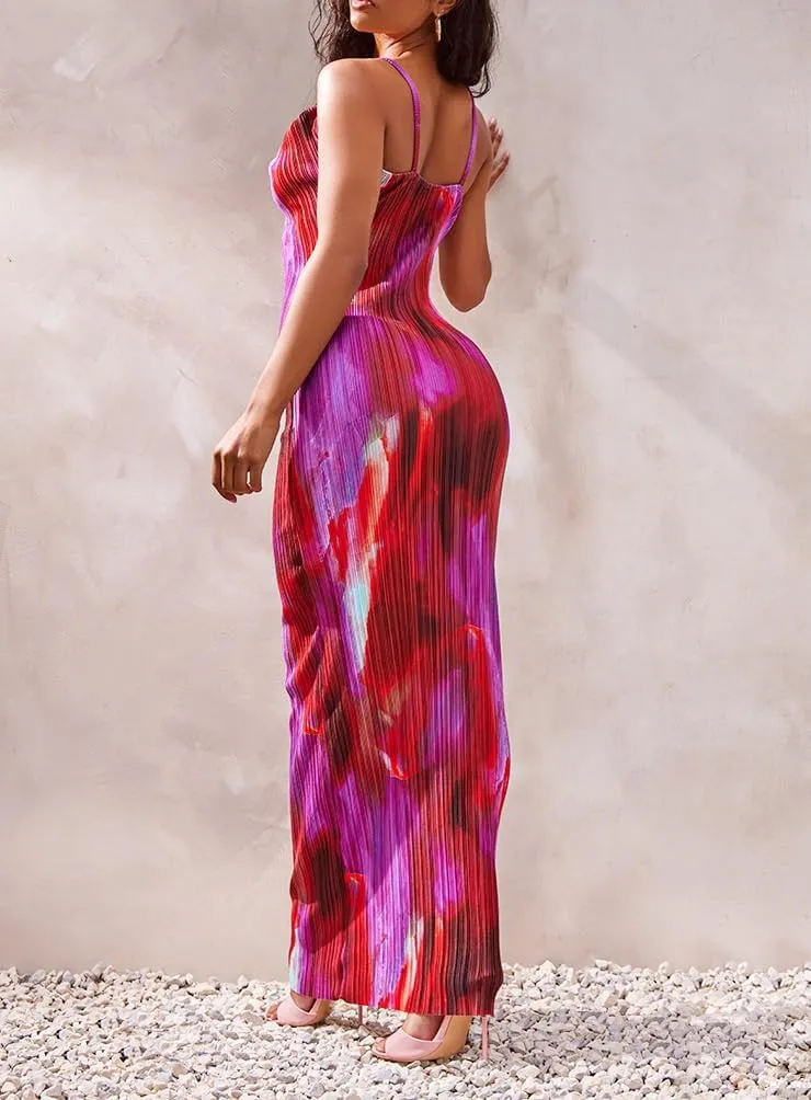 VECVOC Women's Spring Cowl Neck Dress Sexy Strap Shoulder Pleated Maxi Dresses Summer Wedding Guest Dresses