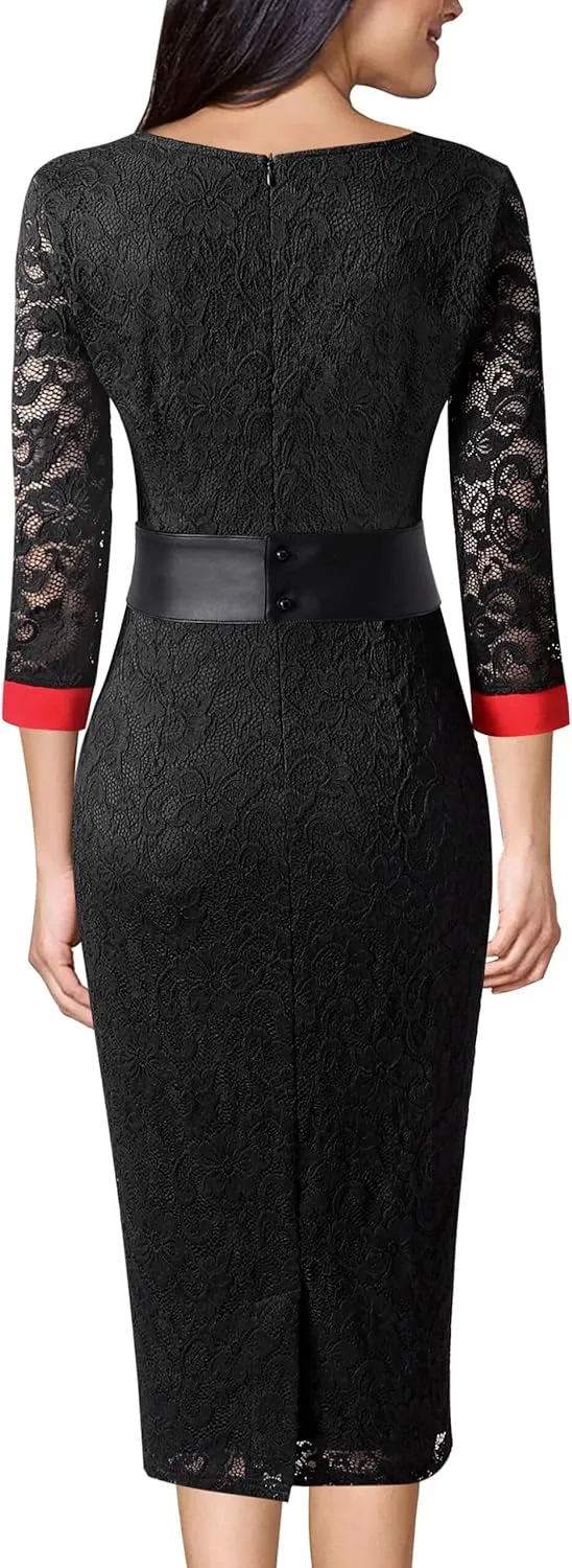 VFSHOW Womens Vintage Asymmetrical Neck Work Business Party Sheath Dress