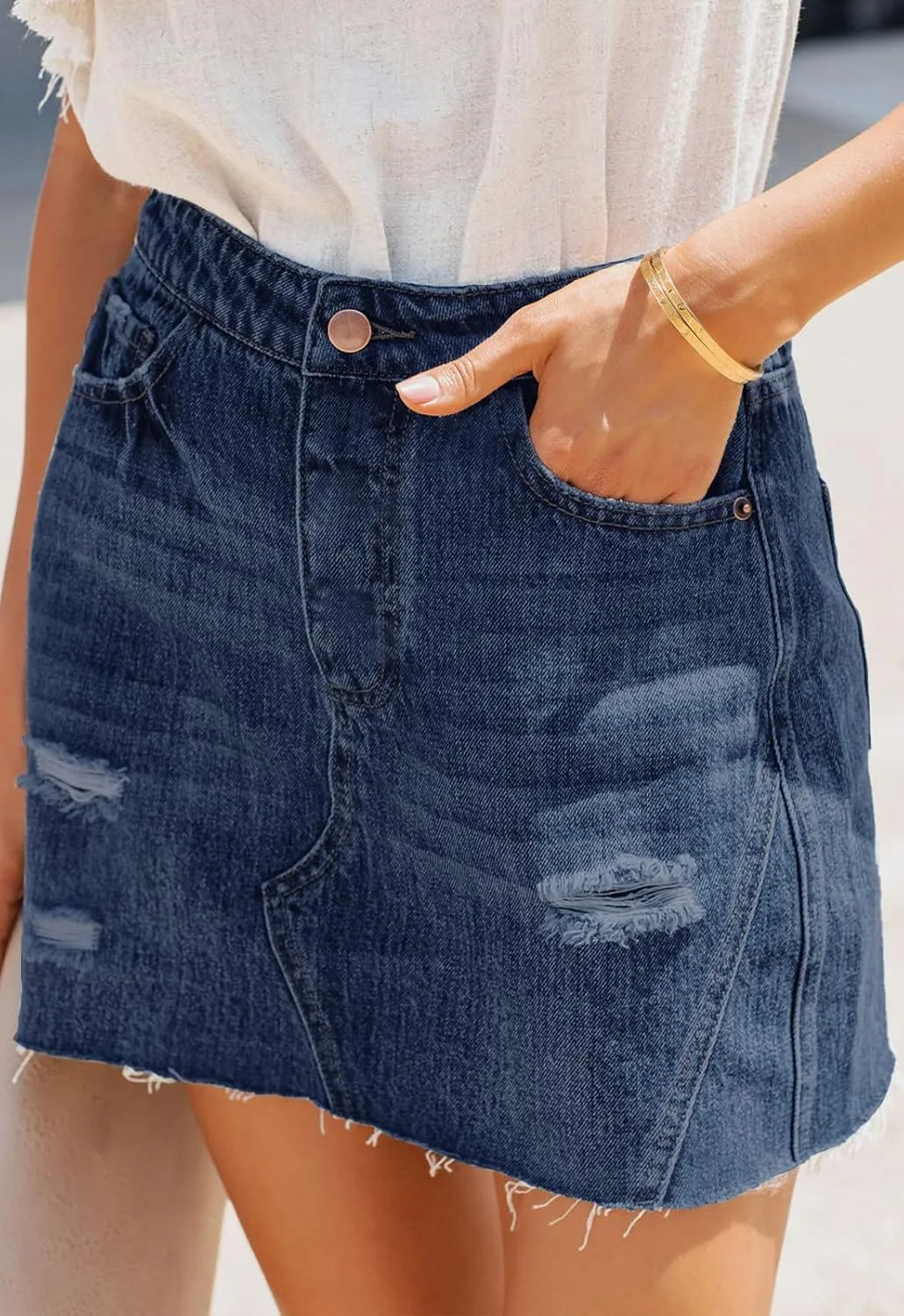 Women's Jean Mini Skirt High Waist Above Knee Length Bodycon Vintage Pocket Denim Summer Short Skirts for Women