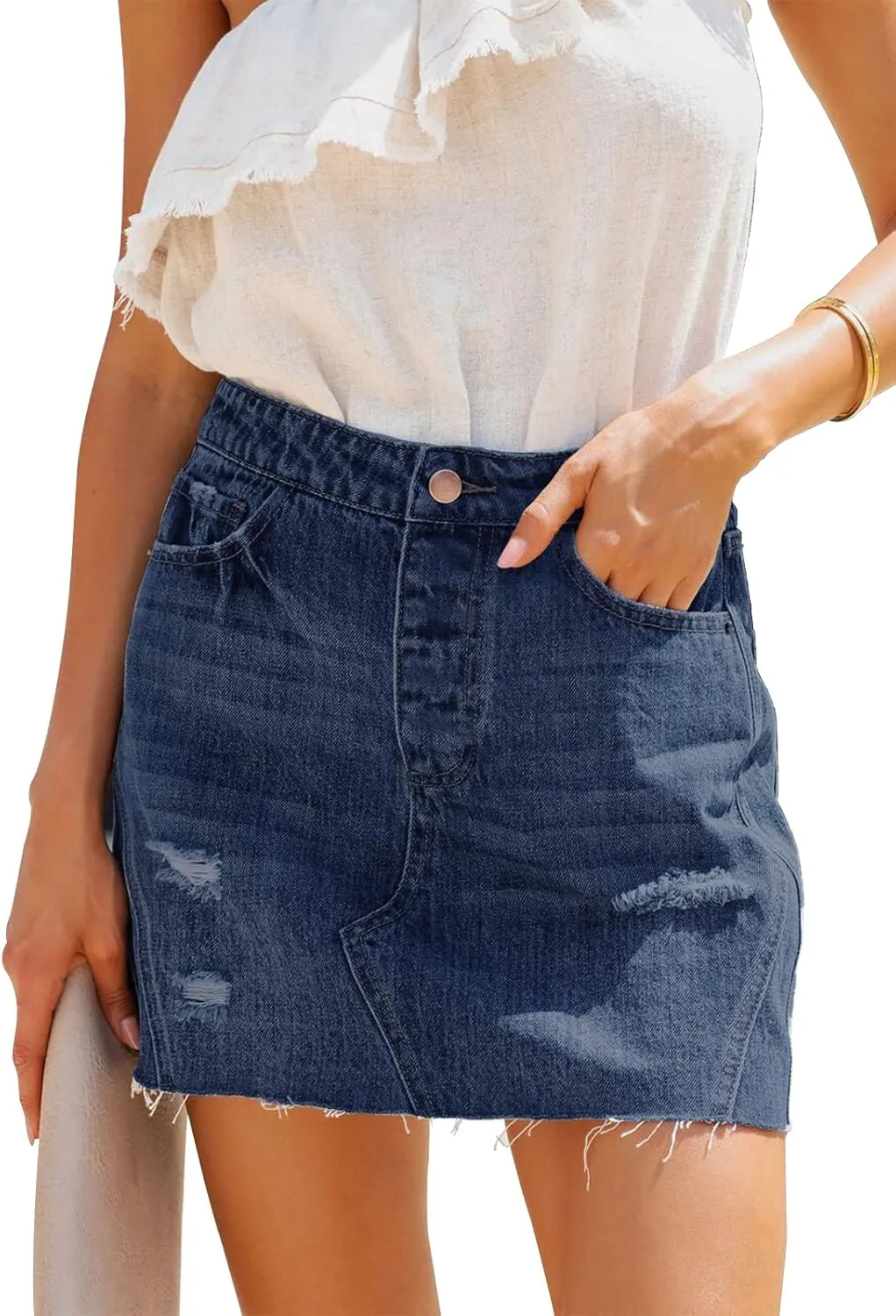 Women's Jean Mini Skirt High Waist Above Knee Length Bodycon Vintage Pocket Denim Summer Short Skirts for Women