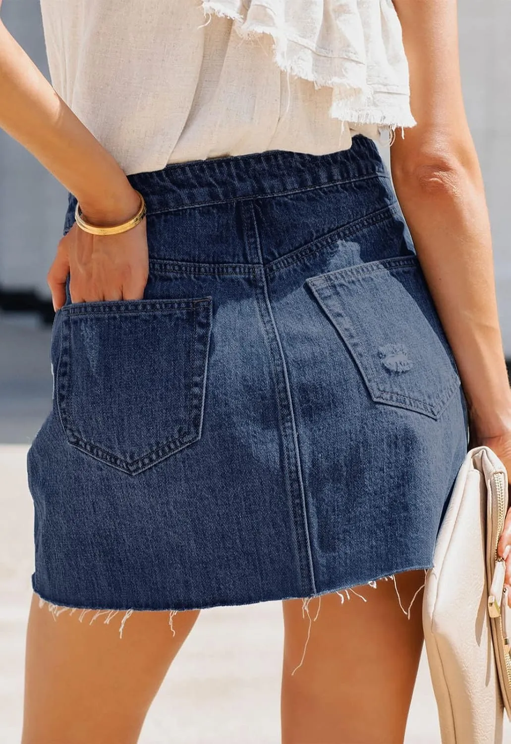 Women's Jean Mini Skirt High Waist Above Knee Length Bodycon Vintage Pocket Denim Summer Short Skirts for Women