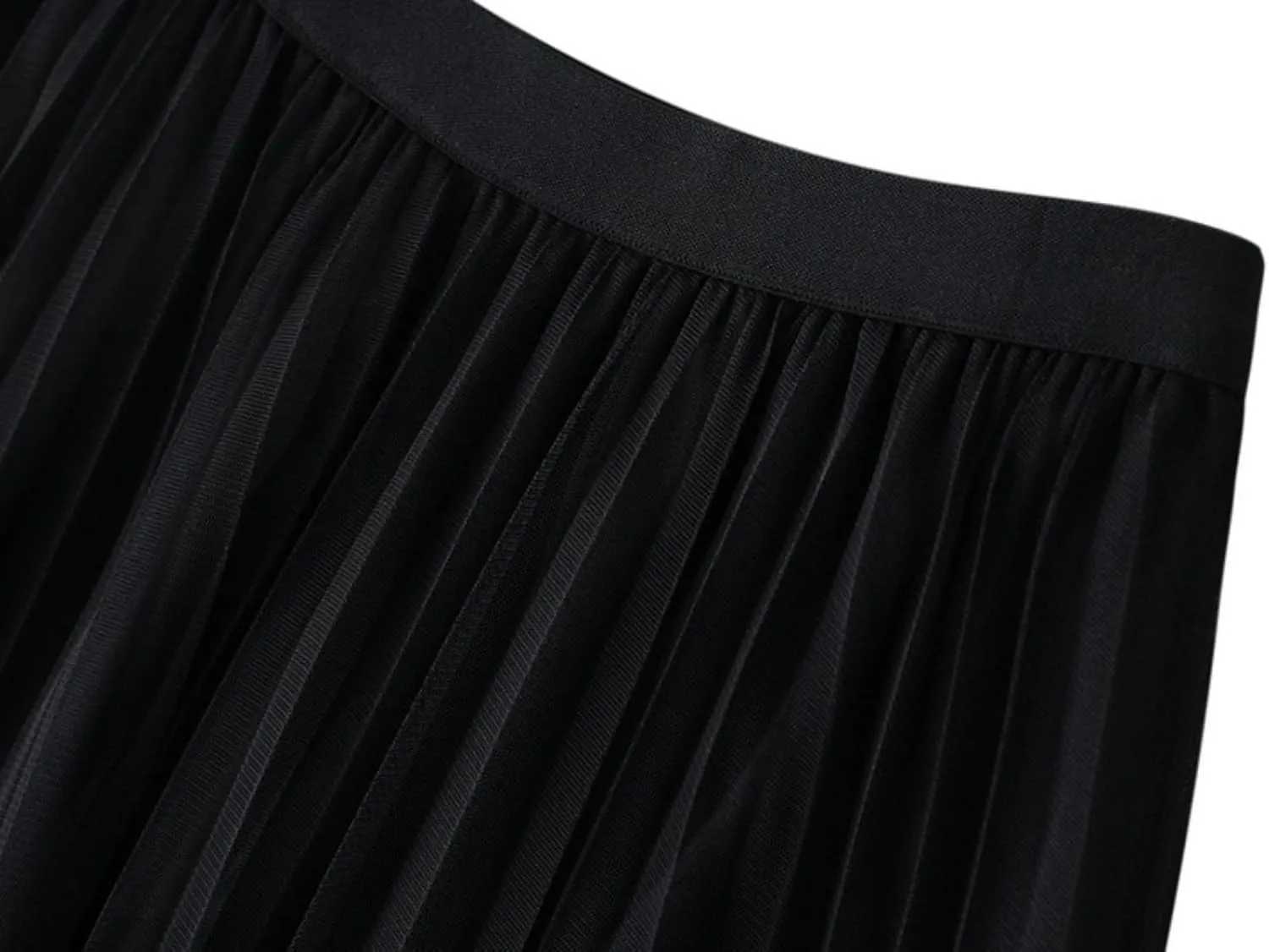 Women's Midi Skirt Elastic High Waist Lace Tulle Skirt Pleated Skirt
