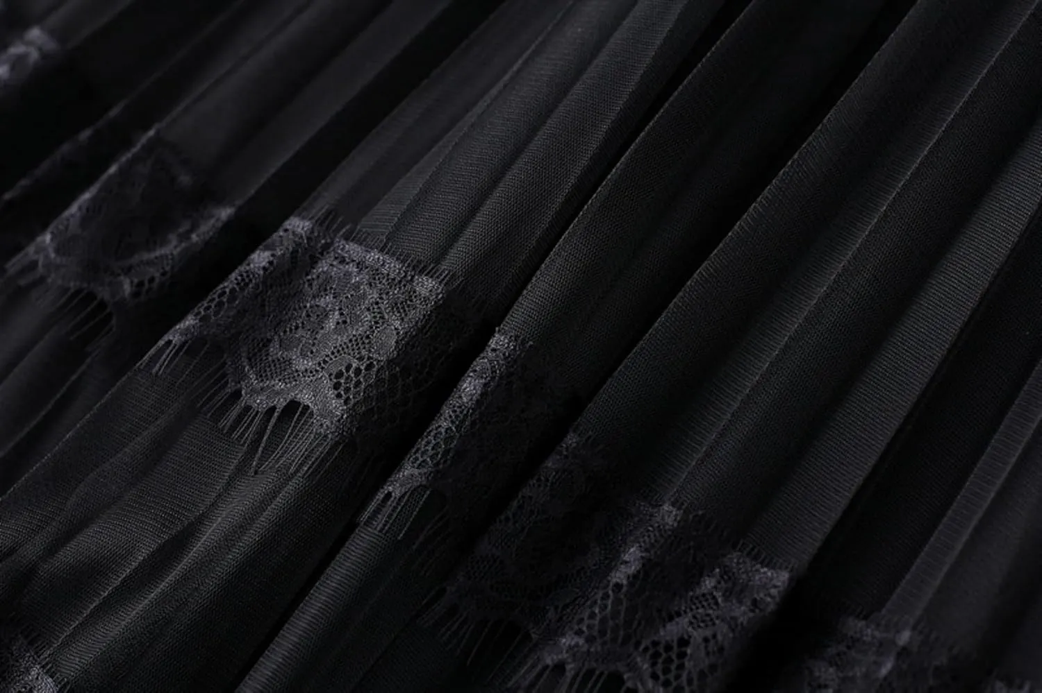 Women's Midi Skirt Elastic High Waist Lace Tulle Skirt Pleated Skirt