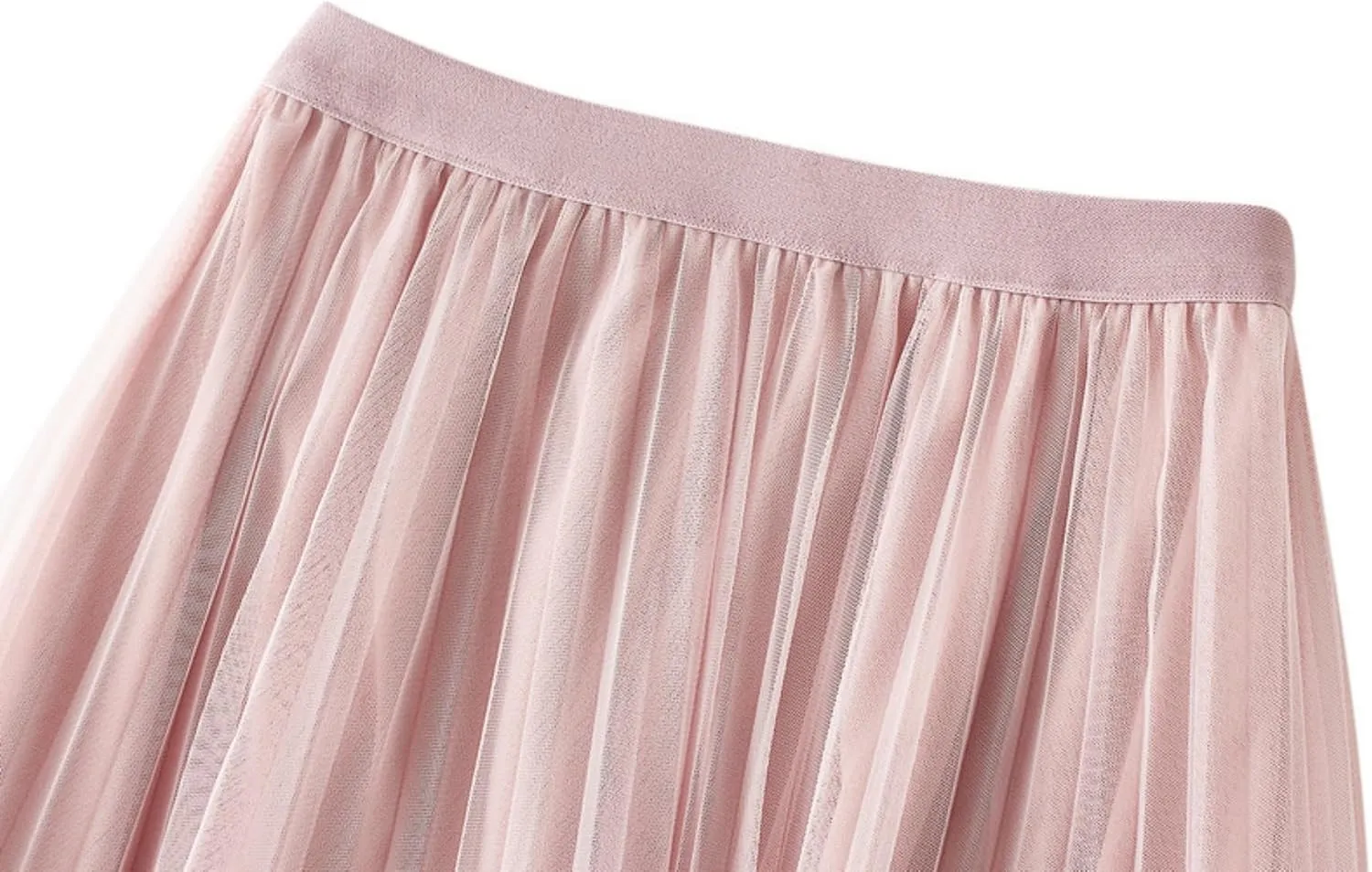 Women's Midi Skirt Elastic High Waist Lace Tulle Skirt Pleated Skirt