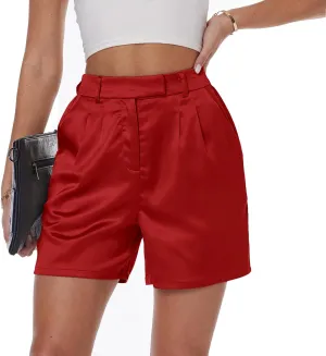 Women's Satin Silky Shorts Dressy Casual Party Wedding Club Shiny Metallic Pants Shorts