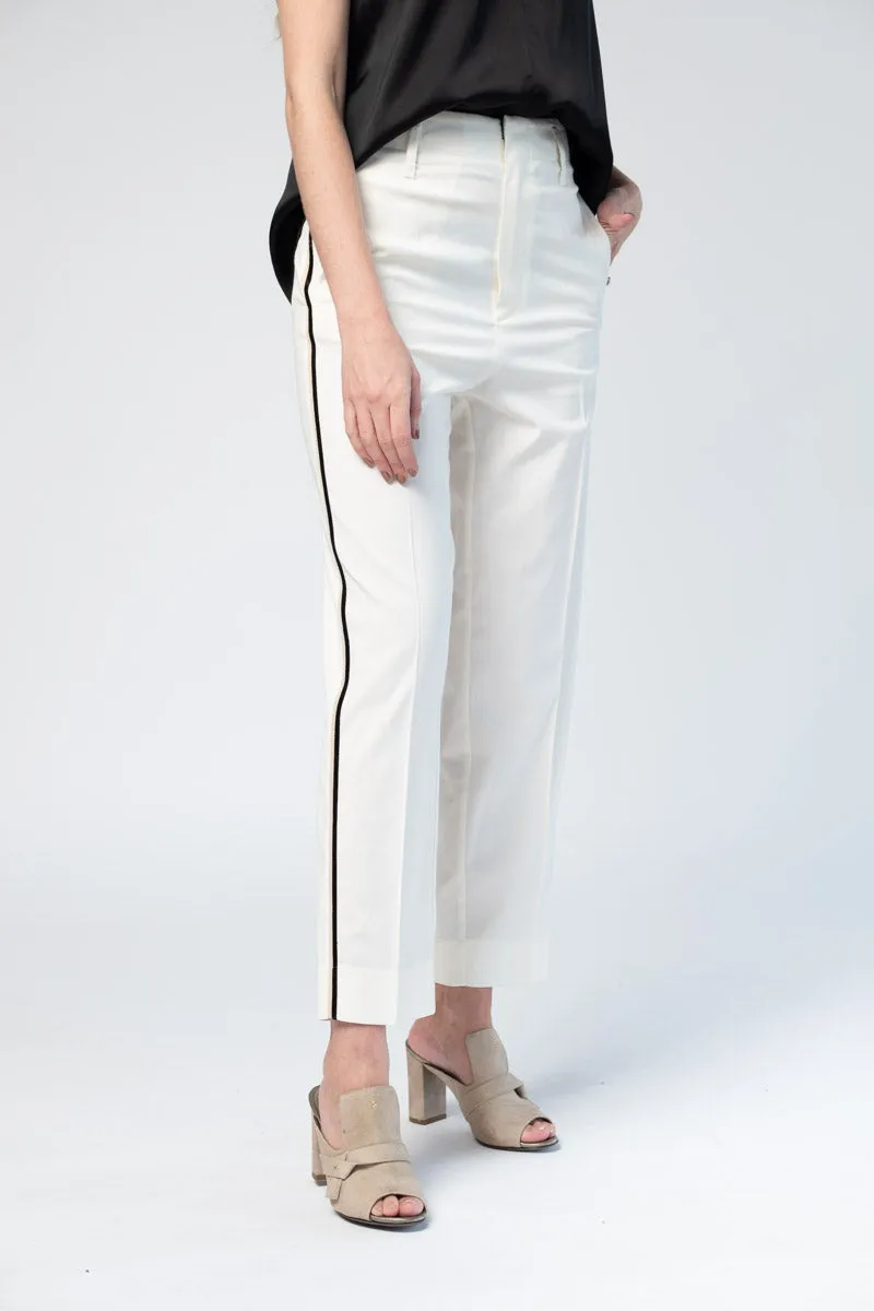 Wool Pants with Side Ribbon Tape in Bianco