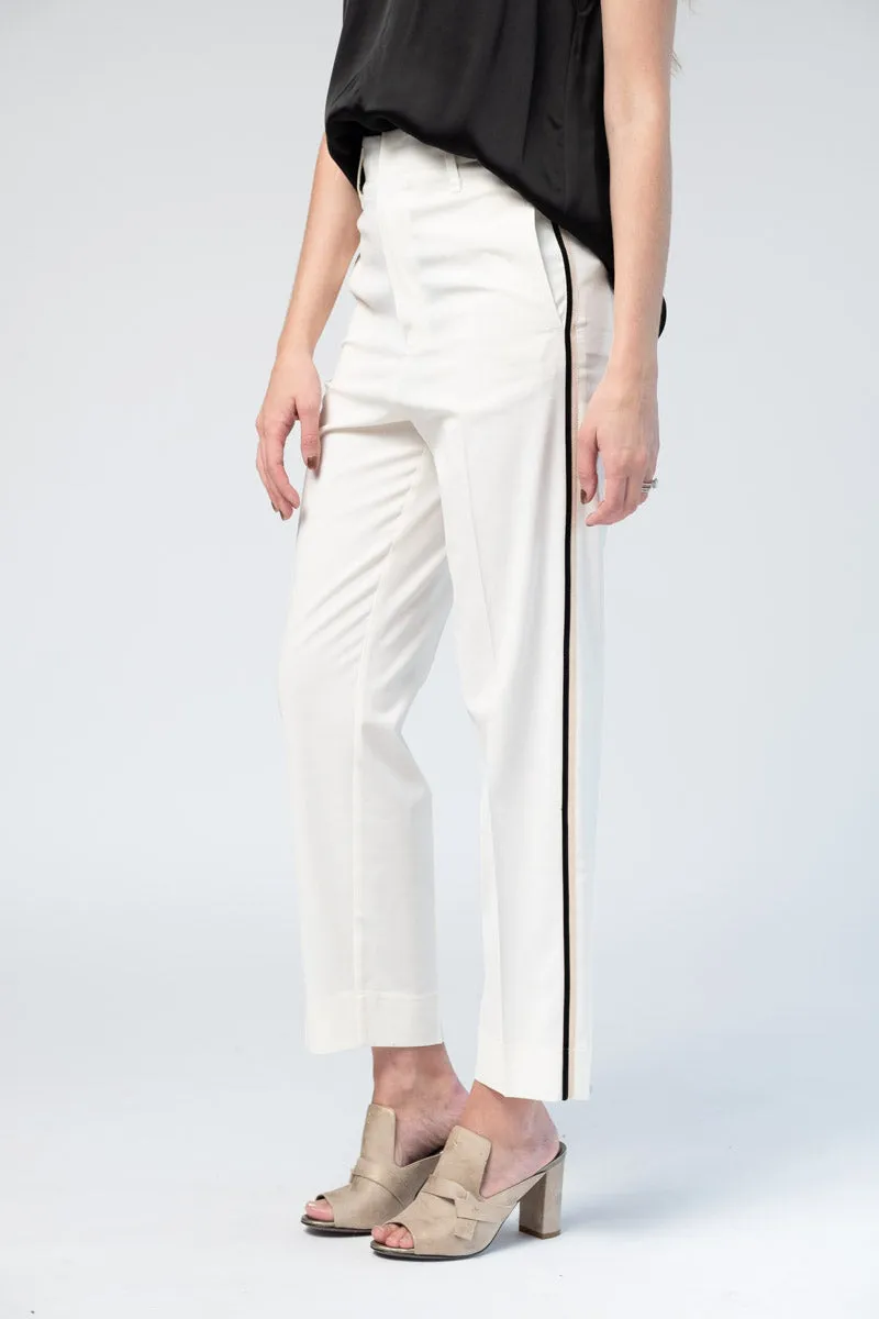 Wool Pants with Side Ribbon Tape in Bianco