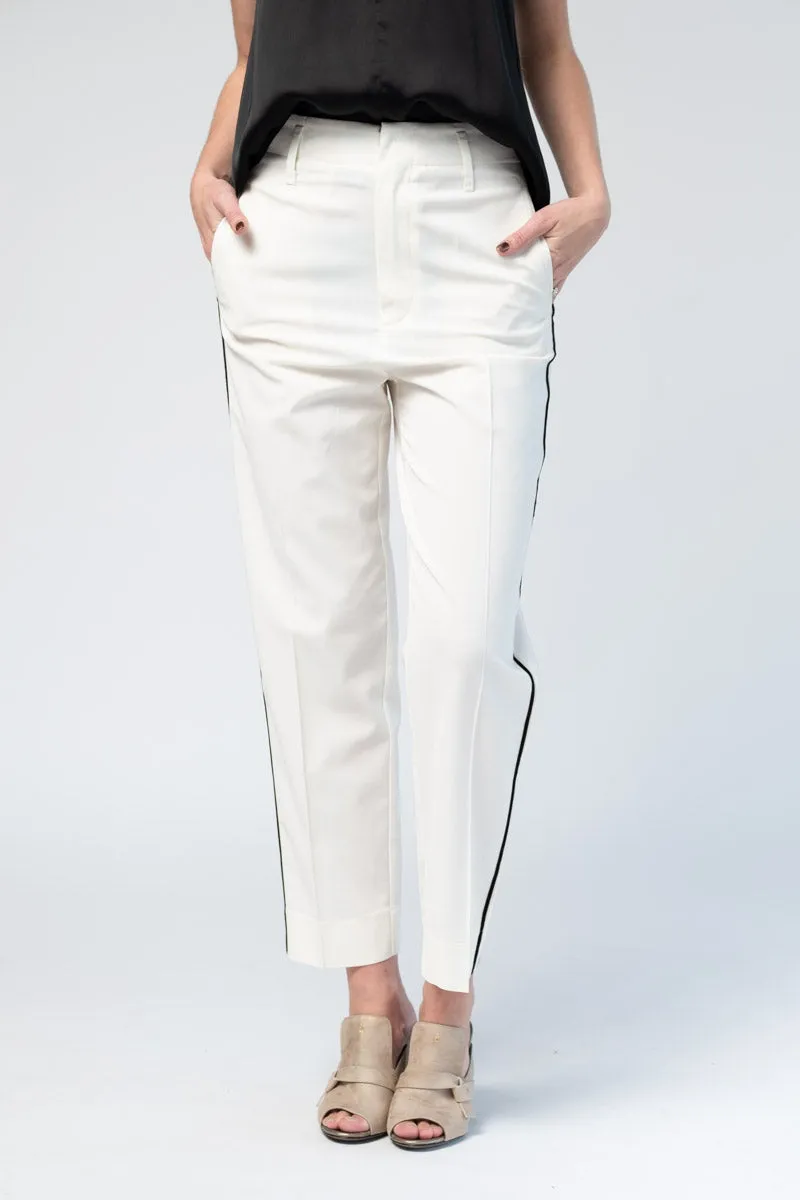 Wool Pants with Side Ribbon Tape in Bianco