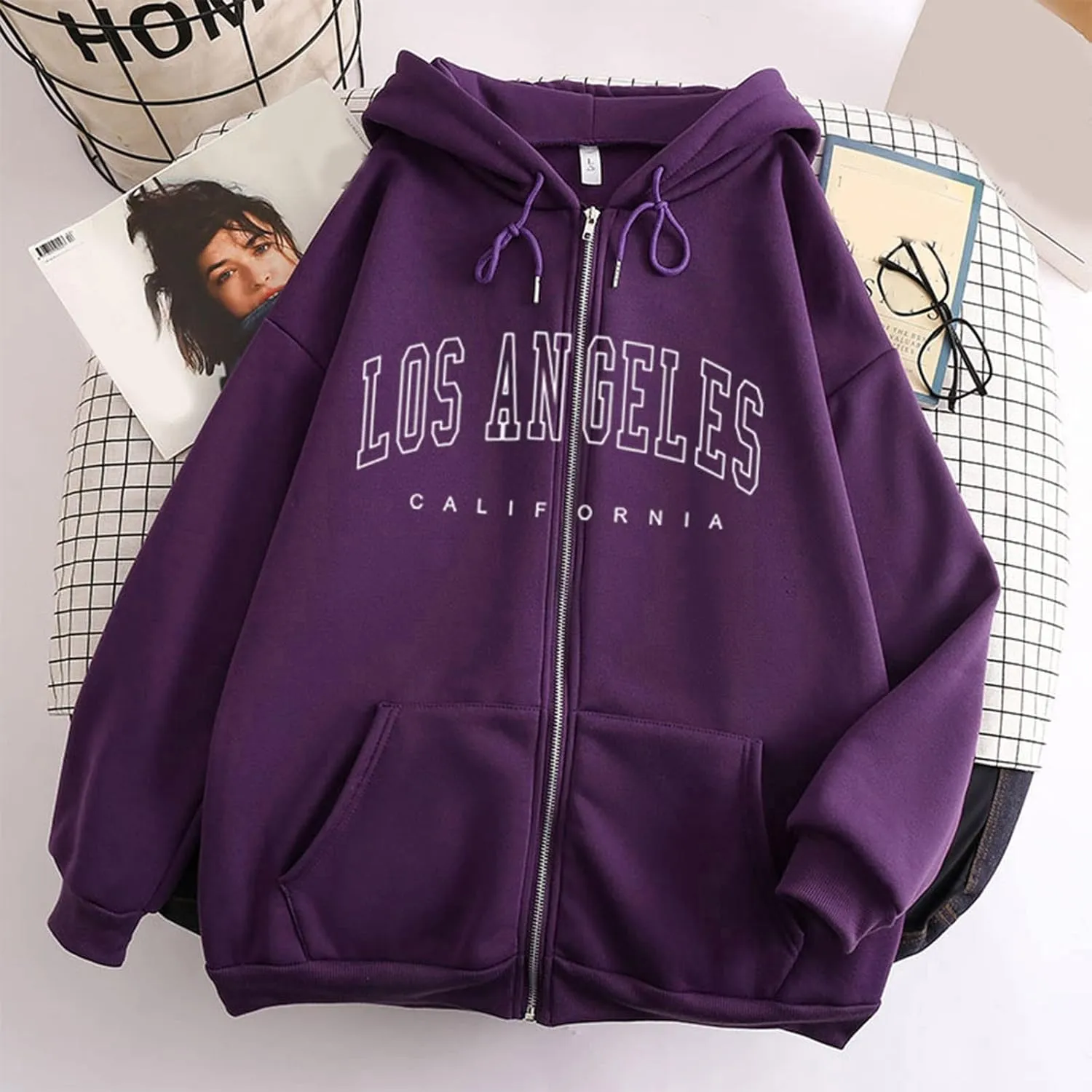 Zip Up Hoodies for Teen Girls Los Angeles Sweatshirt with Hood Full Zipper Hooded Jacket Fall Winter Coat