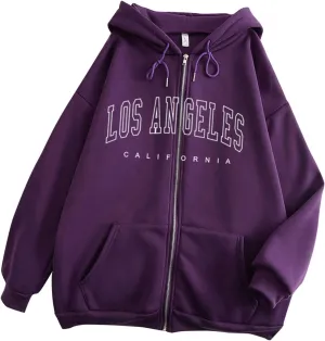Zip Up Hoodies for Teen Girls Los Angeles Sweatshirt with Hood Full Zipper Hooded Jacket Fall Winter Coat